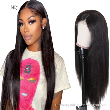 Uniky Brazilian Virgin Straight Human Hair Wigs with Bangs 130% Density None Lace Front Wig Glueless Wigs for Black Women